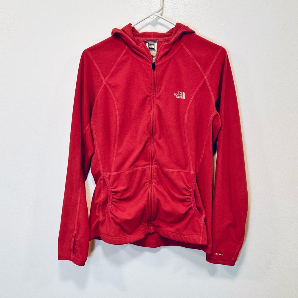 The north face sweatshirt! Zip up dark pink fleece sweater size large!
